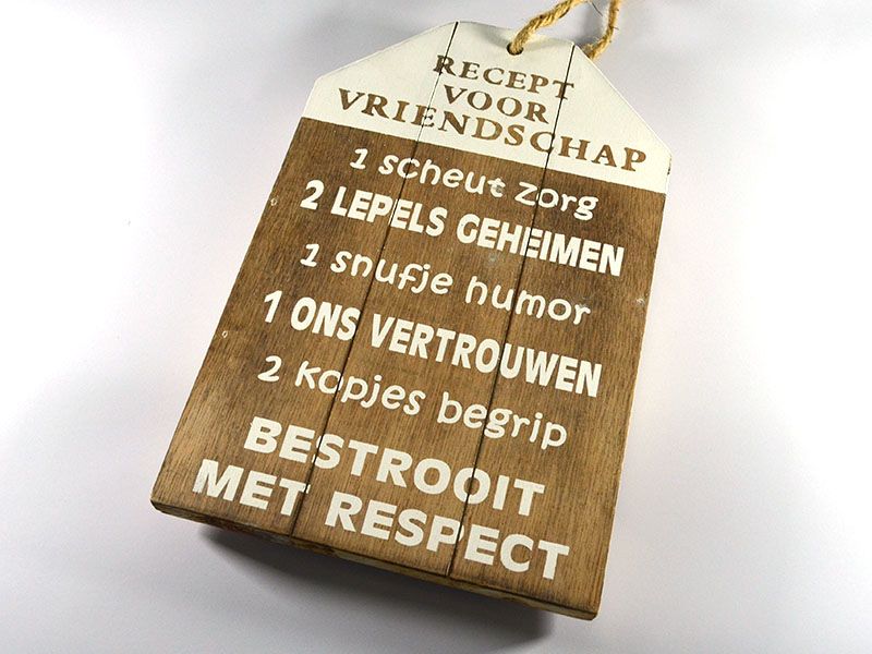Tekstbord recept voor vriendschap | 30x19cm