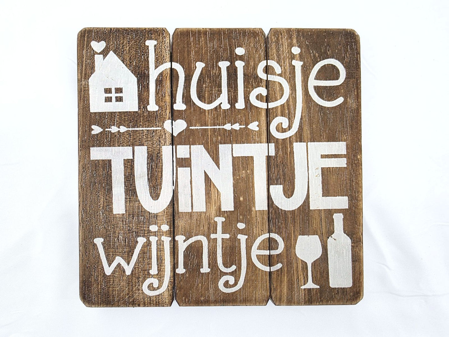 Tekstbord Huisje Tuintje Wijntje | 20x20cm