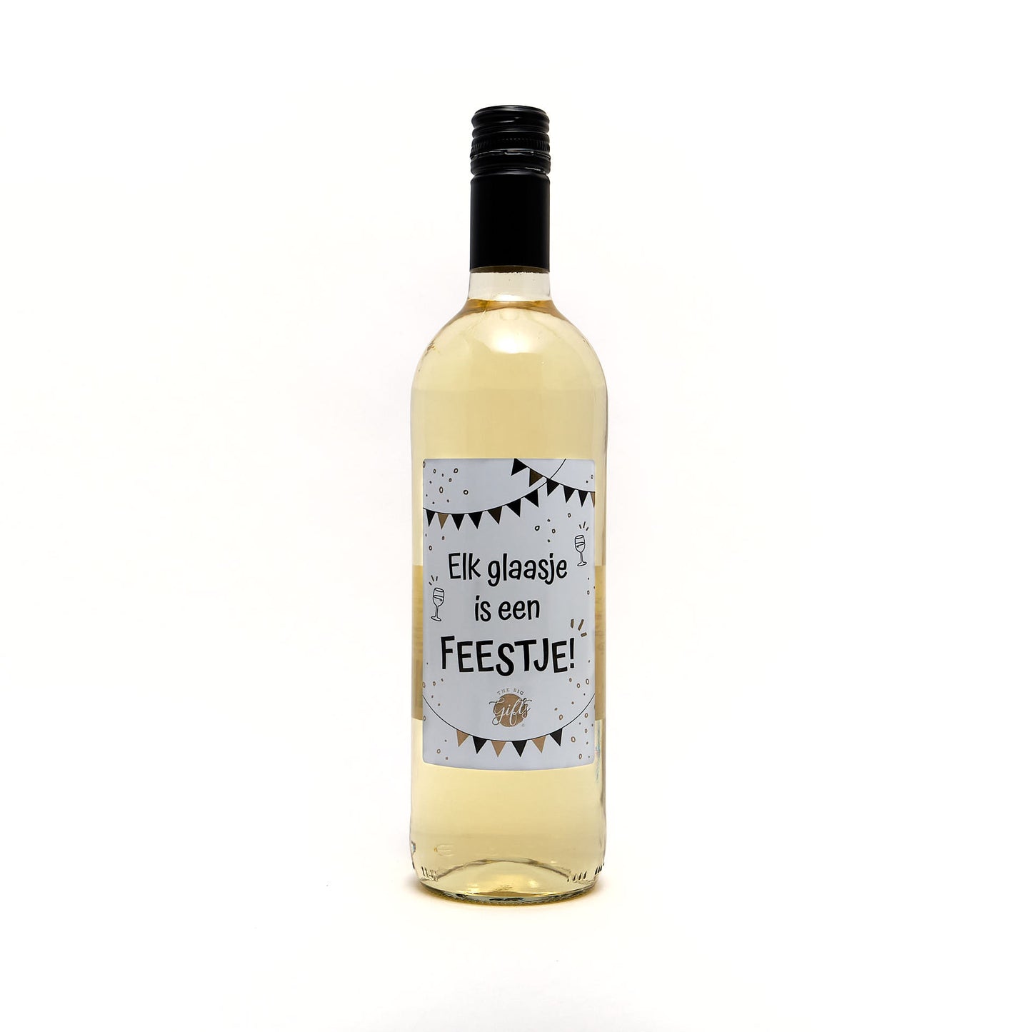 Witte wijnfles elk glaasje is een feestje
