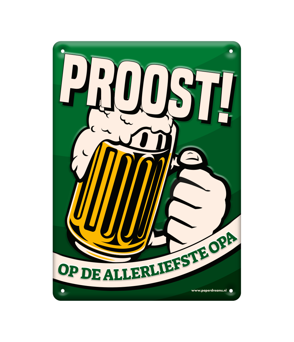 Metalen bord Proost opa