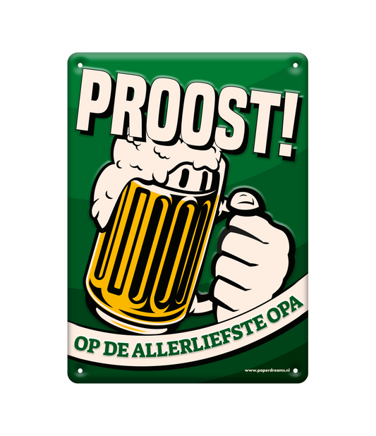 Metalen bord Proost opa