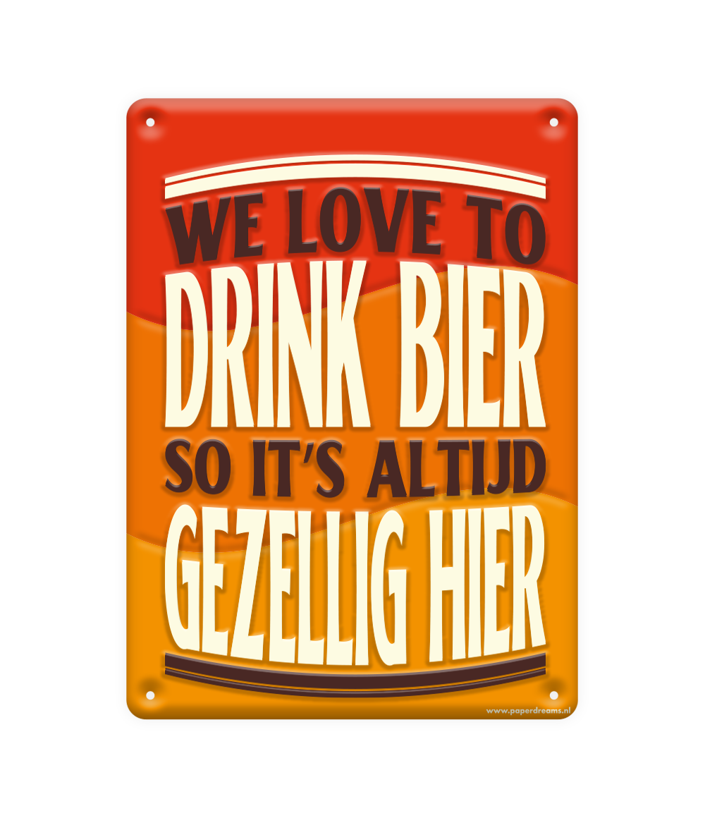 Metalen bord We love Bier