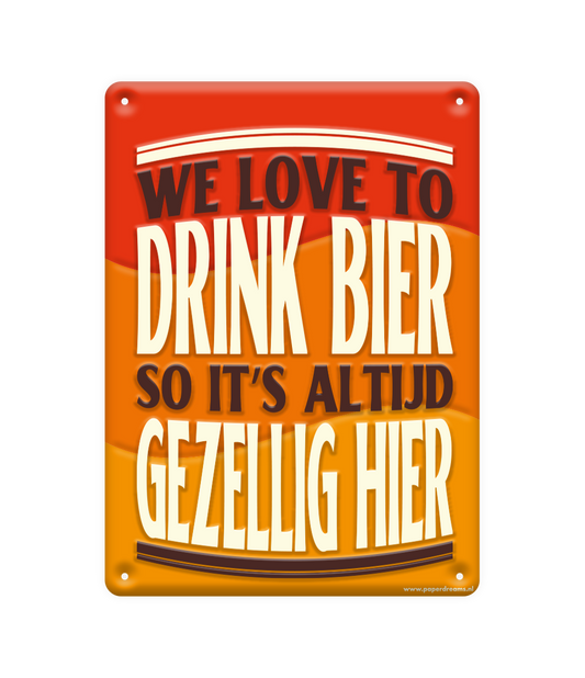 Metalen bord We love Bier