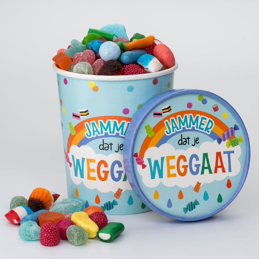Snoep emmer, jammer dat je weggaat, afscheidscadeau 