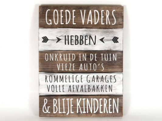 tekstbord goede vader, hout met witte letters