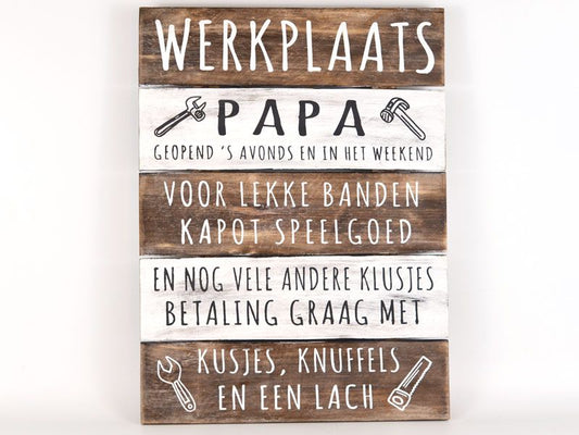 Tekstbord Werkplaats papa | 40x30cm