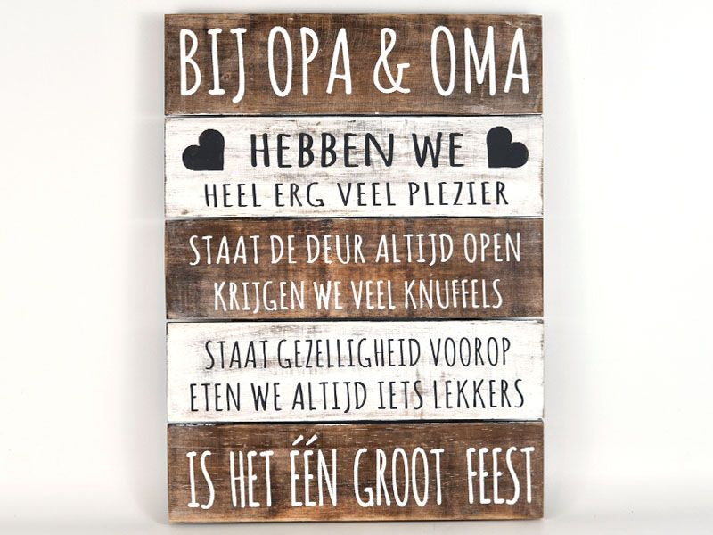 WoodArt tekstbord Bij opa en oma 40x30cm
