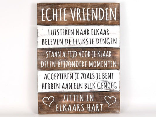 WoodArt tekstbord Echte vrienden 40x30cm