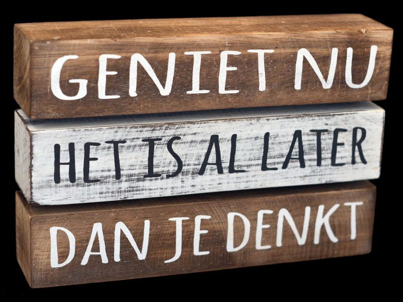 WoodArt tekstblok Geniet nu