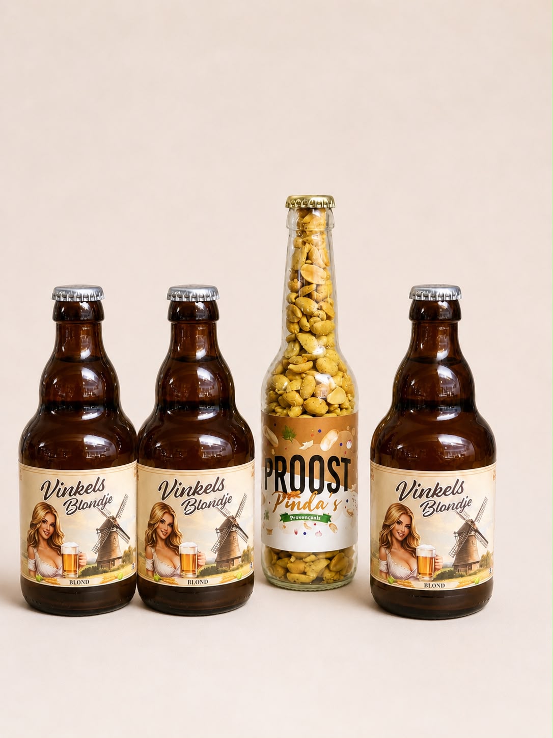 3. Bierpakket Vinkels Blondje 3 flessen & fles pinda's
